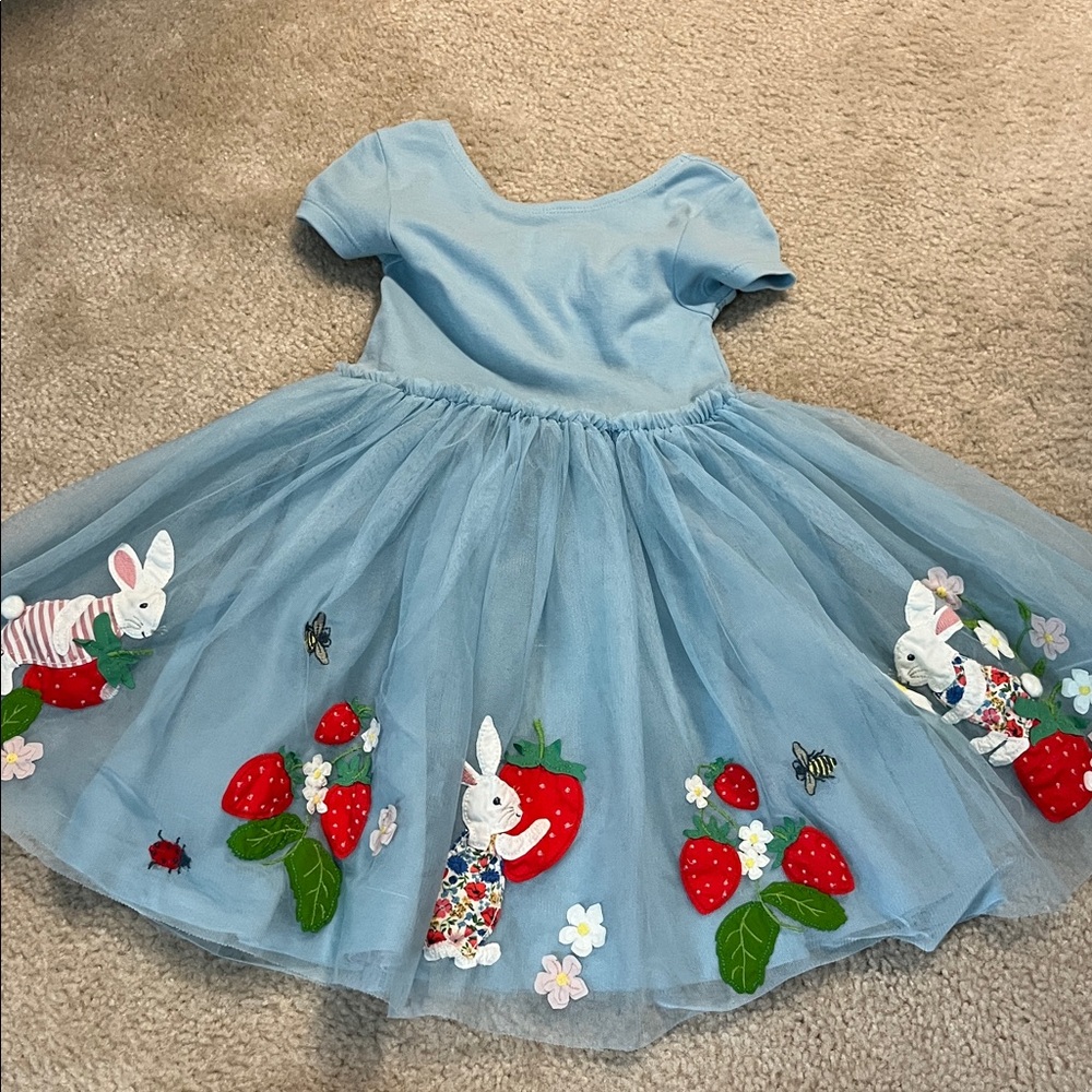 Blue Dress with Strawberry and Bunny Design